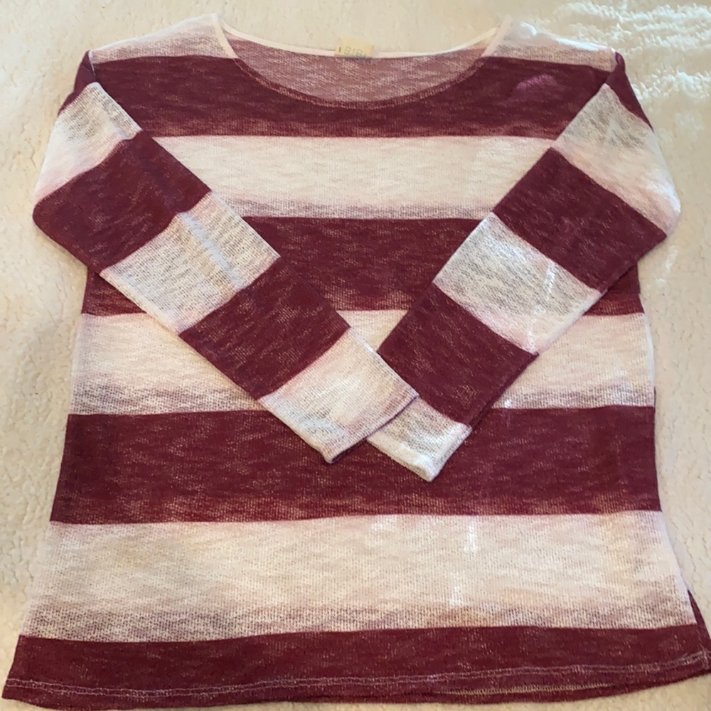 BIB Brand Sweater Size Medium Maroon and White Horizontal Stripe Sweater